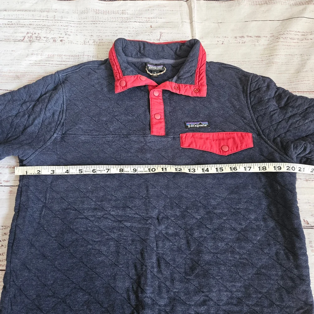 Patagonia Organic Cotton Quilted Snap-T Pullover Blue Red Mens Small
